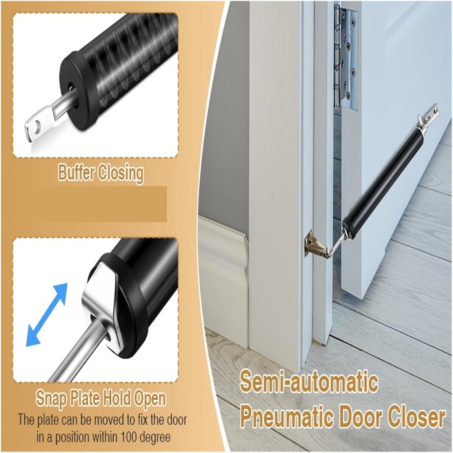 Compatible for Heavy Duty Pneumatic Closer Soft Closing Automatic Door Adjustable Speed Positioning Stop, Holder Hardware(2 Set Sivler)