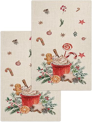 Juego de 2 toallas de cocina de algodón con tejido de gofre, pastel de jengibre, hombre y bayas, vintage, 16 x 24 pulgadas, absorbentes, de secado