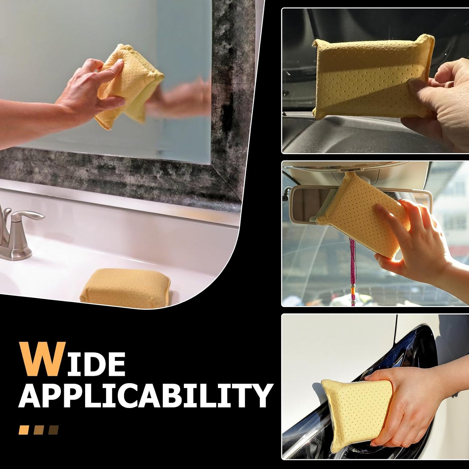 Car Windshield Cleaning Sponge Block, Non-woven Super Absorbent Window Glass Defogger, Double-Sided Microporous Suede Sponge, Portable Reusable Cleaning Supply for Cars (Yellow)
