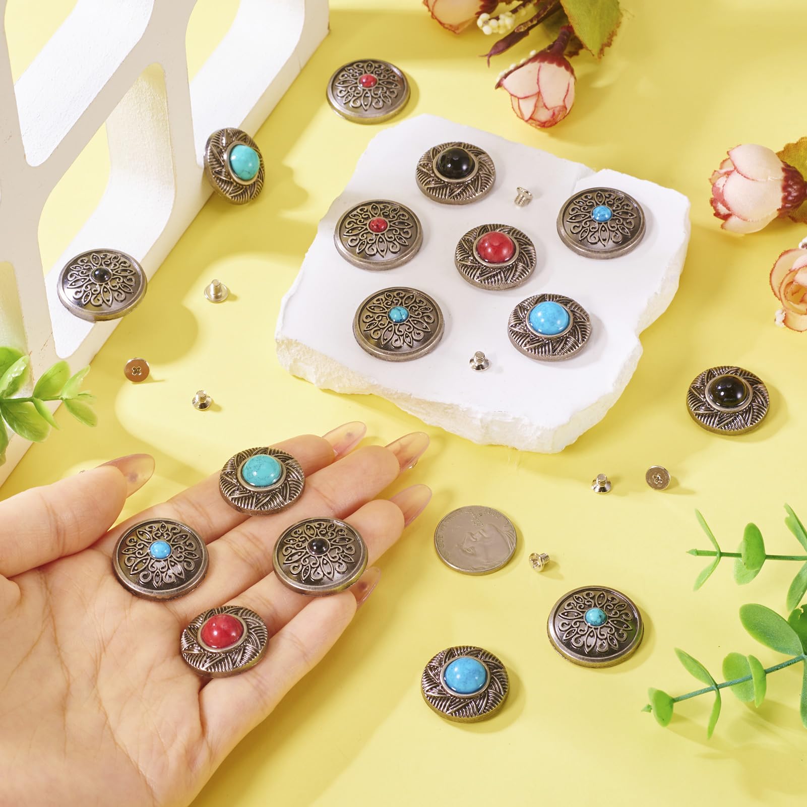 PandaHall 16 Sets Screwback Rivets Gunmetal Leather Rivet Buttons Turquoise Decorative Rivets Studs for Purse Handbag Shoes Leather Craft Clothes Belt - Image 4