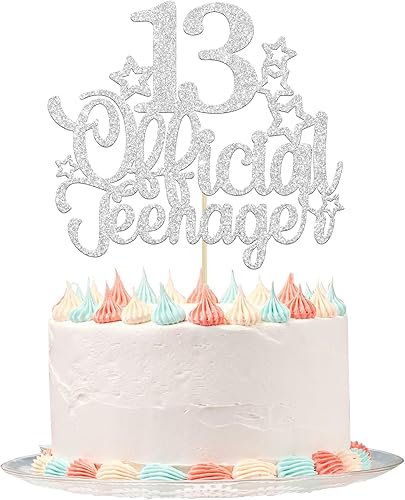 Ephlyn 1 paquete de 13 decoraciones oficiales para tartas de adolescentes con purpurina número 13 13 decoraciones para tartas de cumpleaños de 13