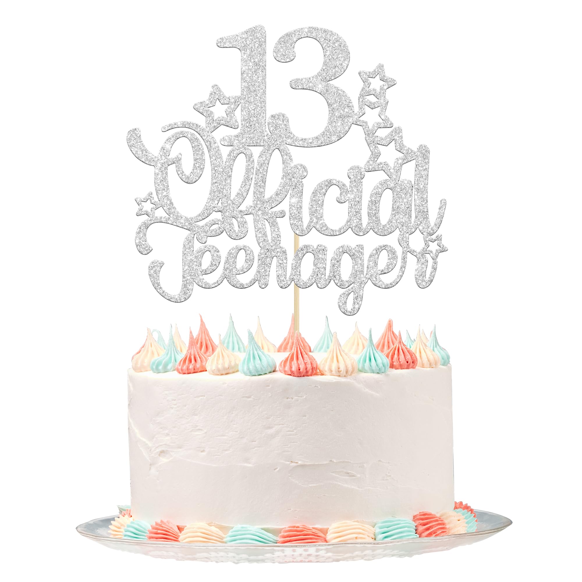 Ephlyn 1 Pack 13 Official Teenager Cake Topper Glitter Number 13 13th Birthday Cake Pick Decorations for Teen 13th Birthday Party Decorations Supplies Silver