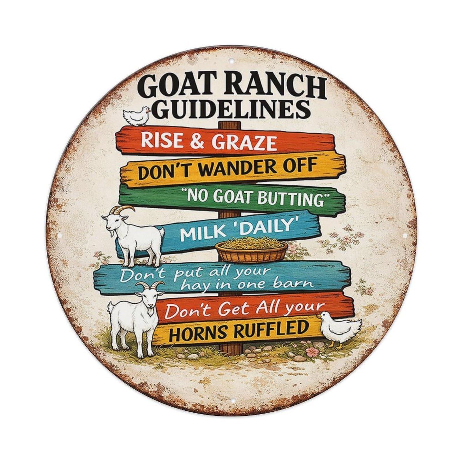 Goat Ranch Guidelines Sign Tin Sign Metal Poster Vintage Metal Signs for Home Man Cave Bar Cafe Kitchen laundry room Wall Decorations 8x8 inches