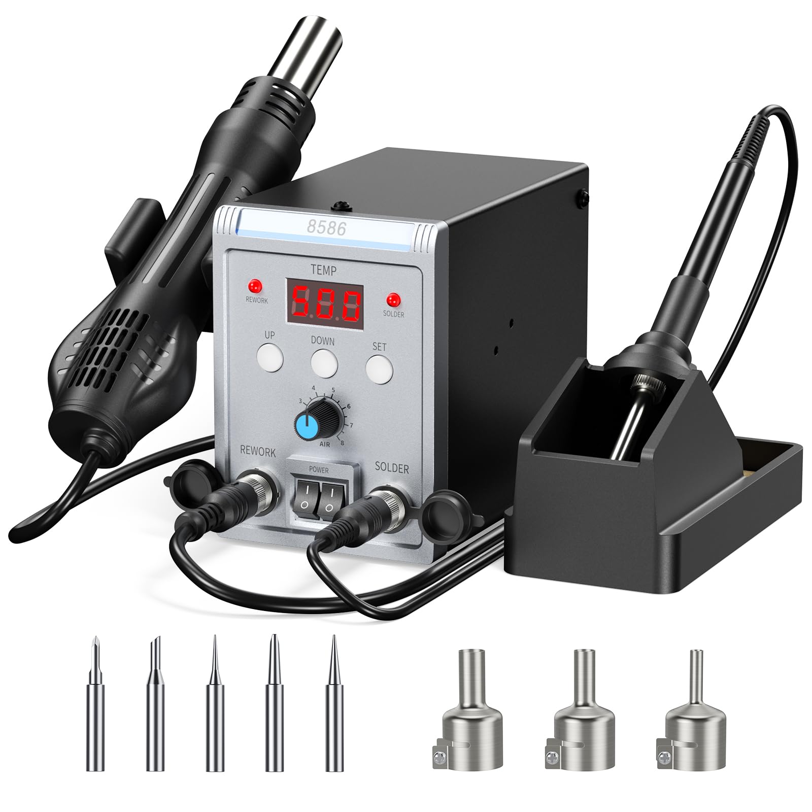 Station de Soudage, 2 EN 1 de 700W Station Soudage à Air Chaud et Fer a Souder avec Contrôle de Température Précis, Affichage LED, Kit de Station pour l'électronique, Projets de Bricolage, Réparation