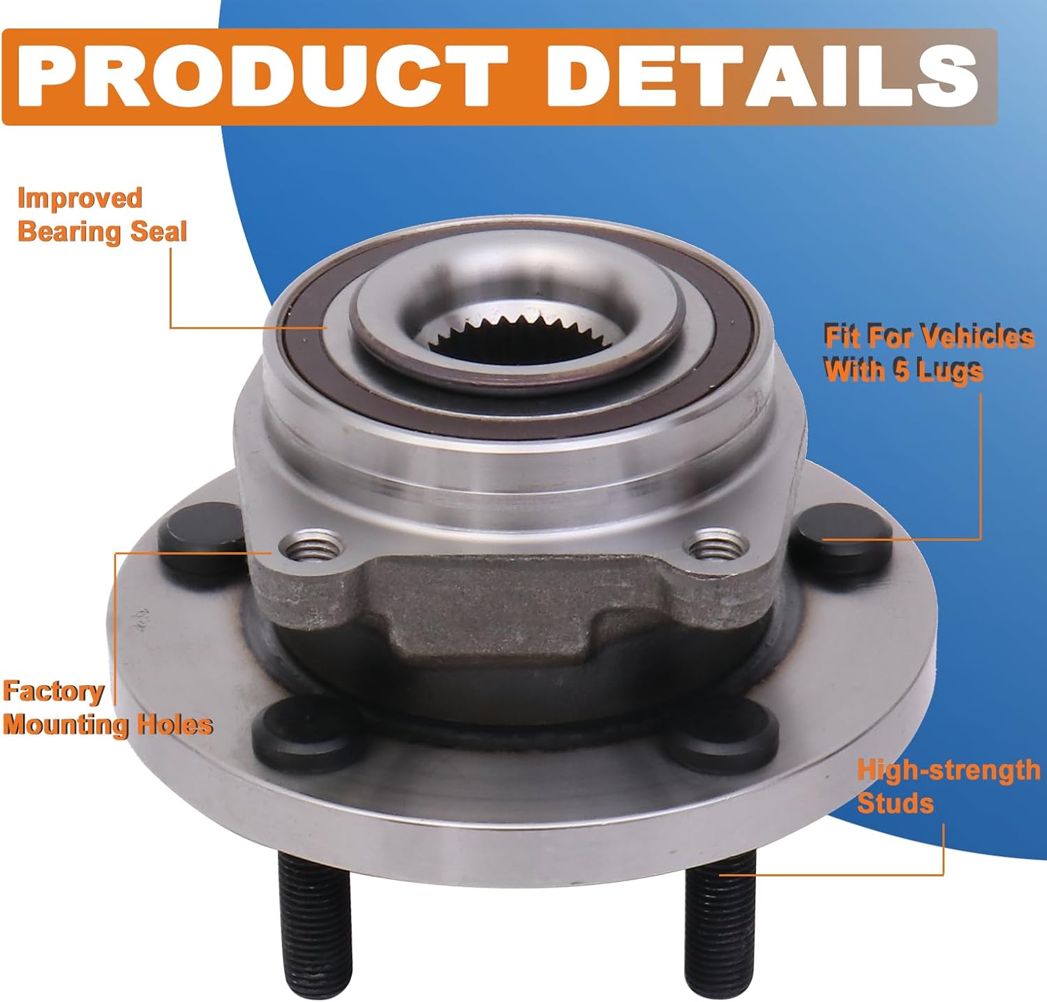 Front Wheel Hub Bearing Assembly 2 PCS Compatible for 2007-2014 Chrysler 200 Sebring, Compatible for 2008-2014 Dodge Avenger Caliber 5 Lugs Replace 513263