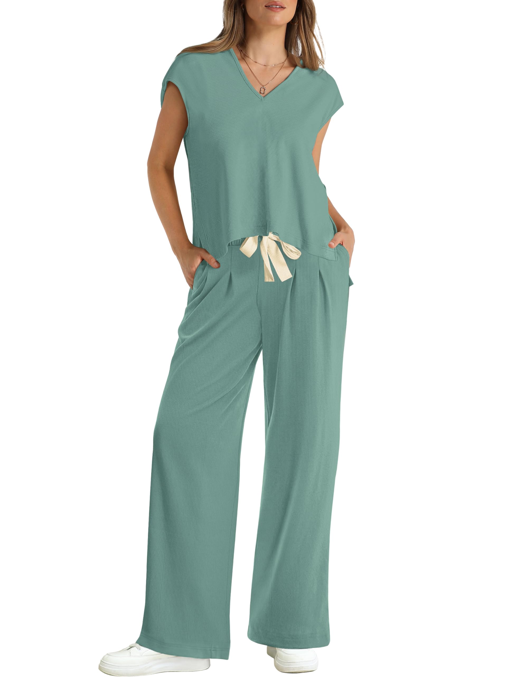 XIEERDUO Loose Fit Tops And Wide Leg Pants 2 Piece Outfits Lounge Sets For Women Tracksuit Sweatsuit 2024