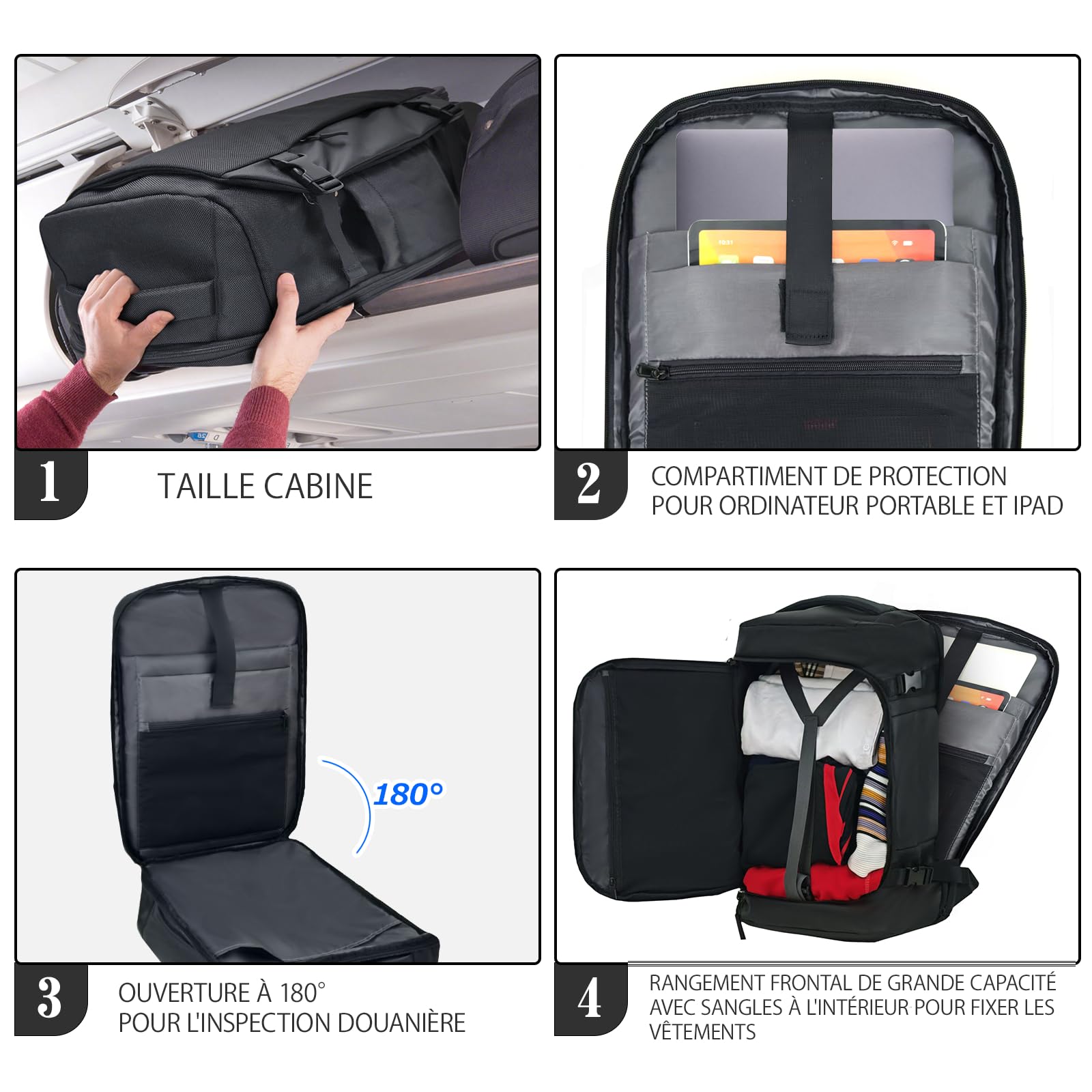 KINGSLONG SAC DE VOYAGE VACUUM: 58L RÉSISTANT À L'EAU, COMPACT,PROTECTION LAPTOP 15.6-17.3'' POMPE INCLUSE, IDÉAL AVION/EASYJET/RYANAIR, ÉTanche, Sac à Dos Business Outdoor Hiking