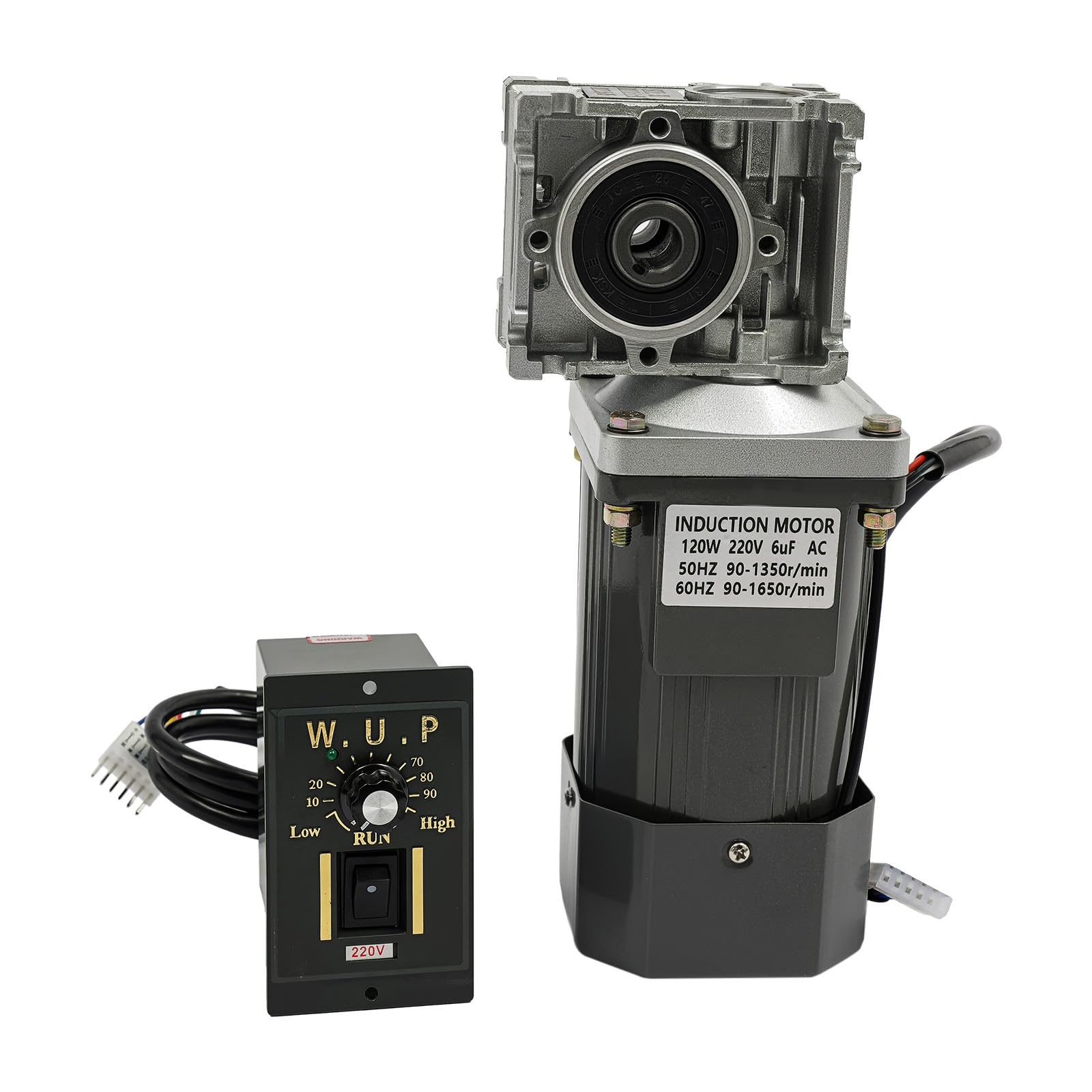 Getriebemotor, 220V Einphasiger Asynchronmotor Mit Drehzahlregler, 120W Umkehrbarer Elektromotor 1350 U/min Leerlaufdrehzahl, 25NM Hohes Drehmoment Für Industrielle Antriebsanwendungen