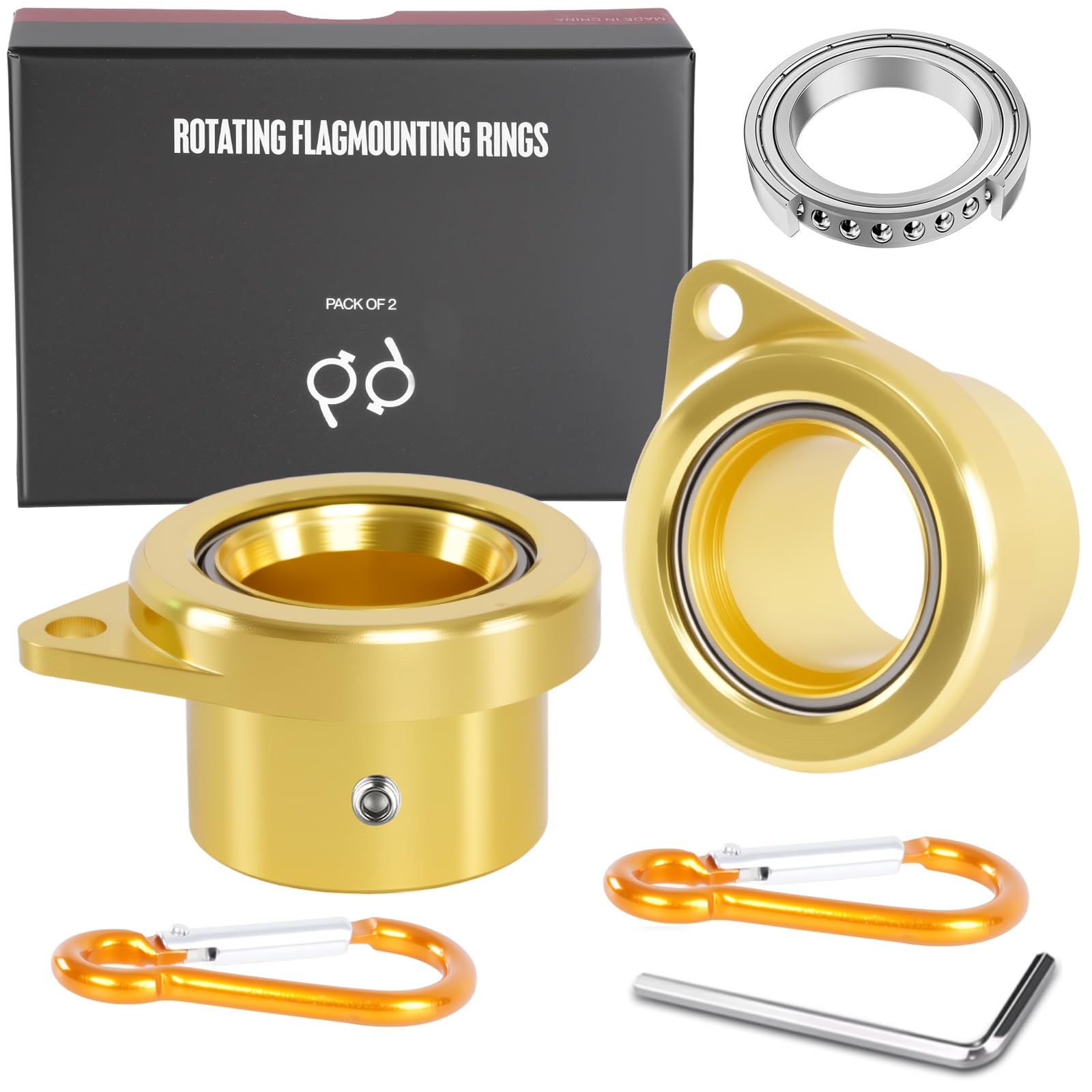 Bearing Steel Ball Flag Pole Rings, Tangle Free Aluminum Alloy Flag Pole Spinners, 360° Rotating Flagpole Rings with Carabiners, Fit Flagpole with