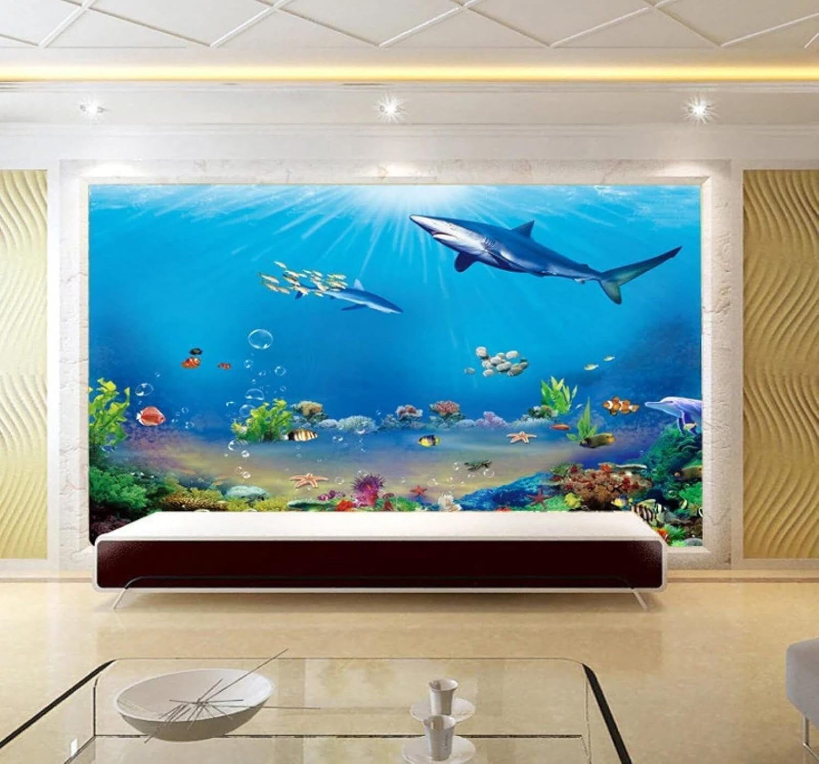 XLMING Beautiful Fresh Underwater World Animals Sharks 3D Wallpaper Luxury Home Dining Decor Paste Sofa Living Room The Wall for Bedroom Mural-350cm×256cm