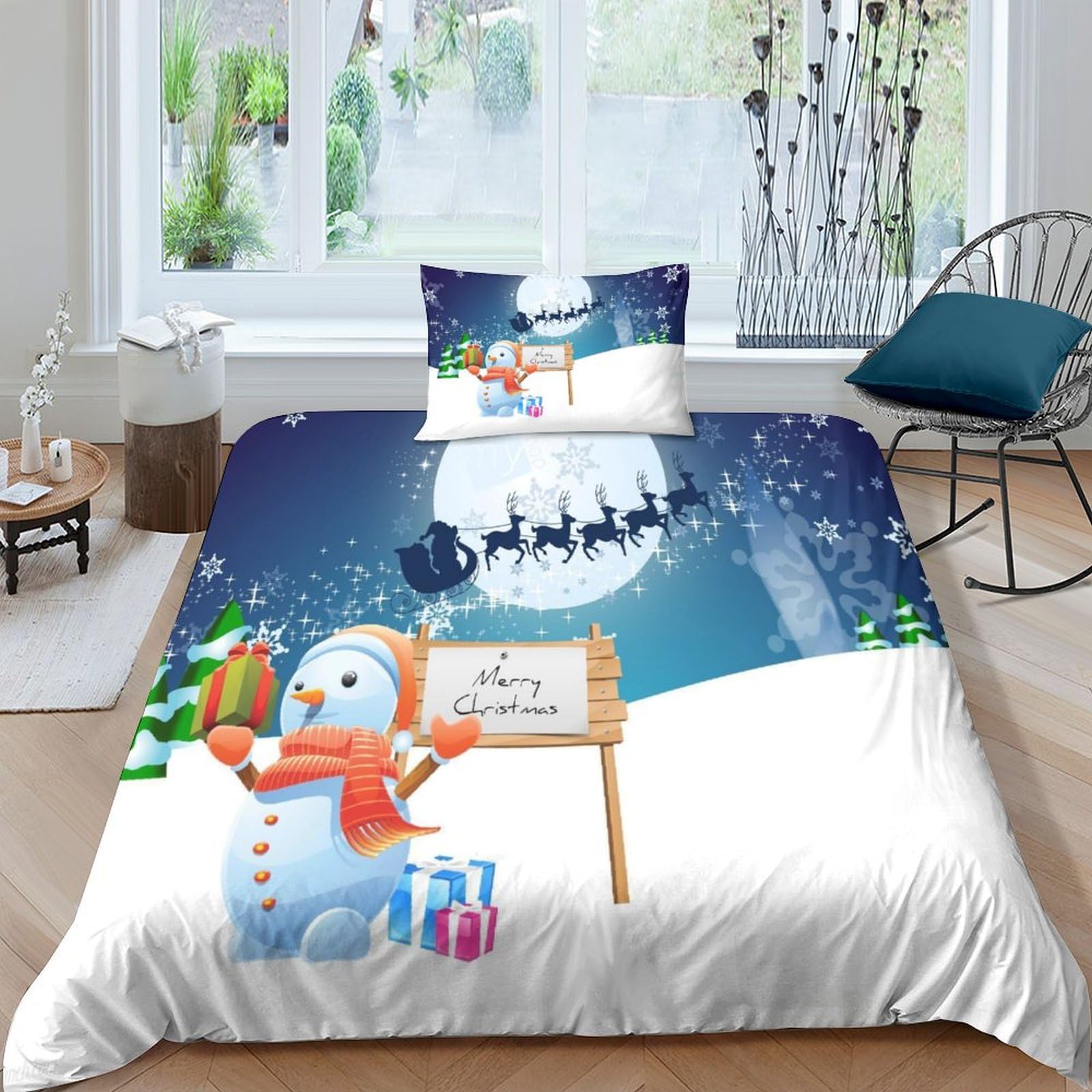 Housse de couette Noël douce et respirante avec fermeture éclair pour lit enfant et adulte