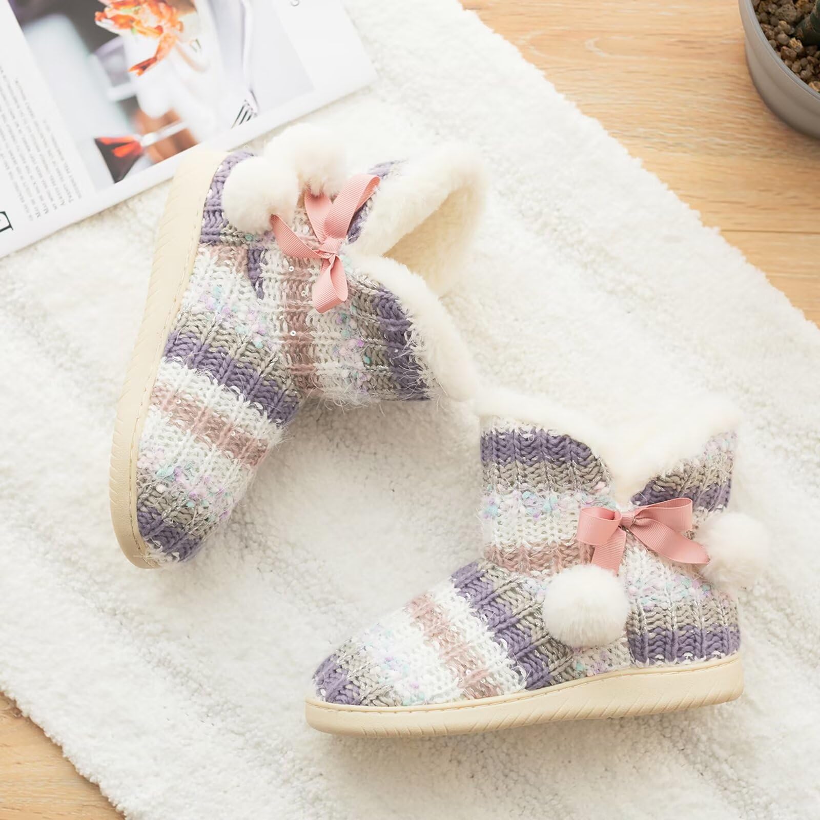 Botas de invierno con forro de felpa de punto para mujer, de espuma viscoelástica, para interiores y exteriores