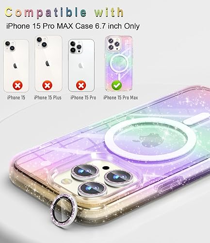 Miniatura 2 de Meshine Funda magnética brillante para iPhone 15 Pro compatible con MagSafe, 2 protectores de pantalla y 2 protectores de lente de cámara de