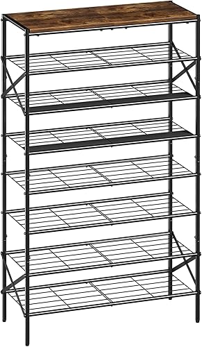 Zapatero alto de 8 niveles para almacenamiento de zapatos para entrada, 24-32 pares de zapatero de metal para armario, zapatero resistente con