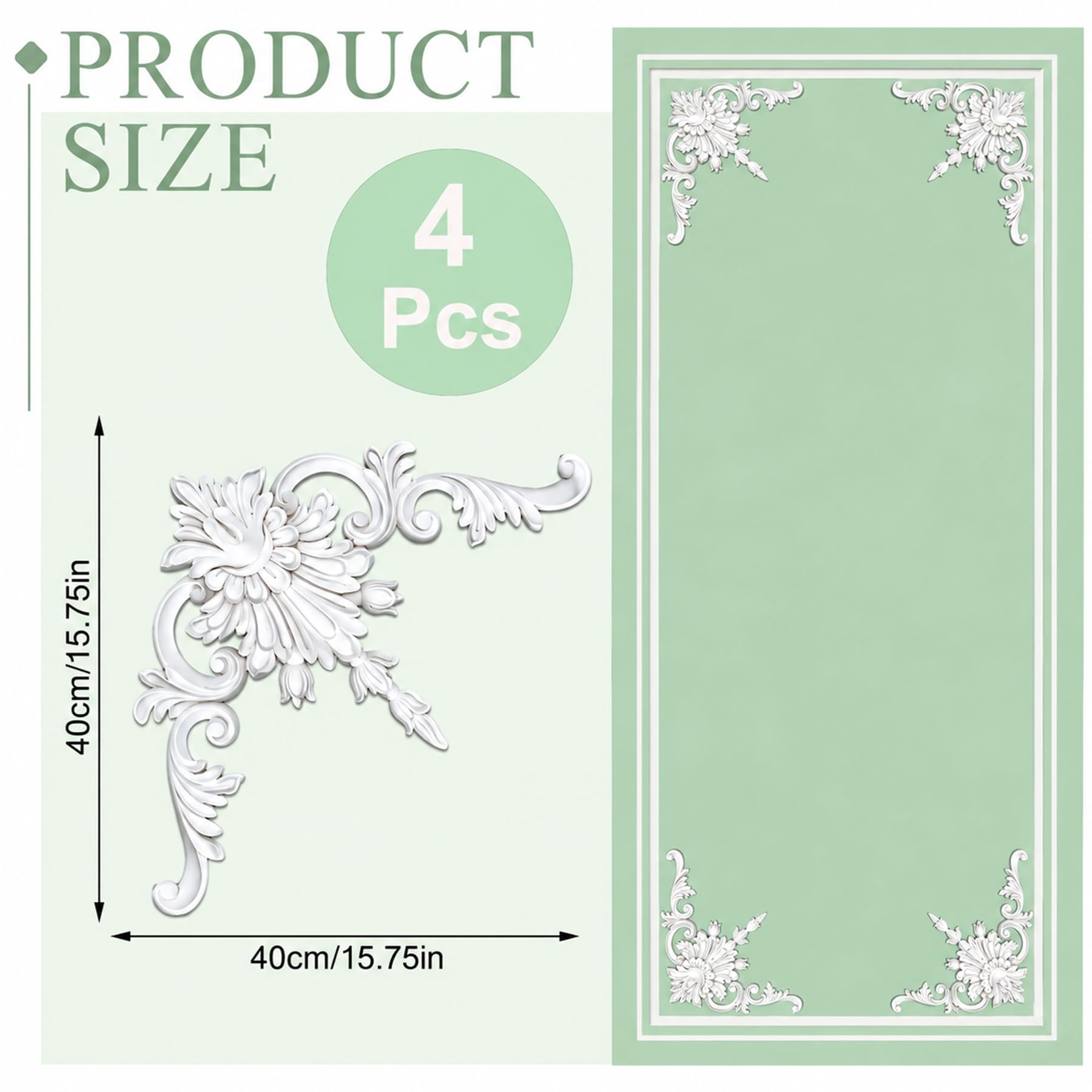 4 PCS Angolari Decorativi per Pareti E Soffitti in PU Modanature Angolari 3D con Decorazioni Floreali Profili Decorativi Verniciabili per Cornici E Angoli Elegante Finitura