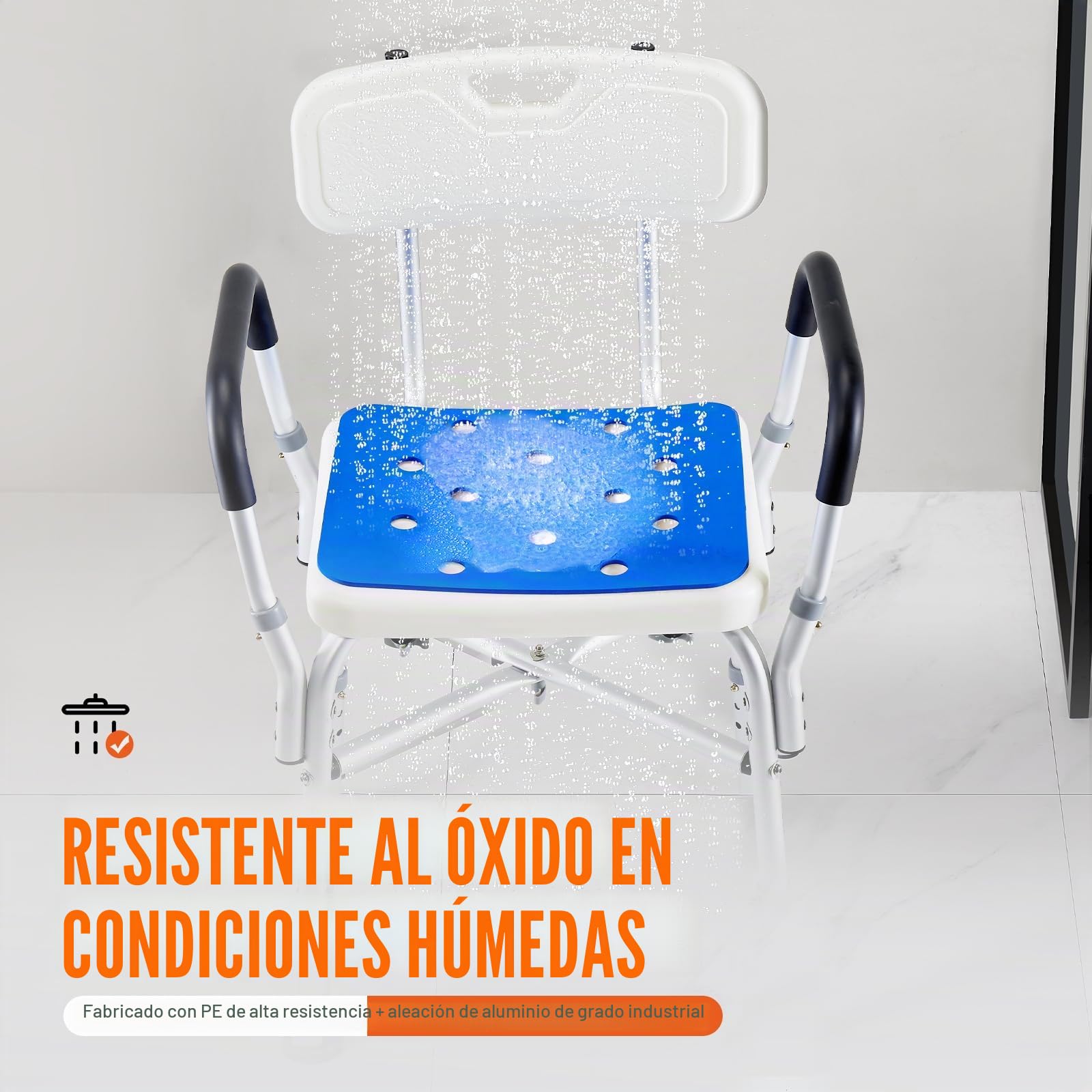 VEVOR Silla de Ducha Antideslizante Asiento de Ducha Carga de 181,4 kg con Barra Transversal Silla de Baño Altura Ajustable para Bañera de Ducha Interior para Ancianos, Mujeres Embarazadas, Azul