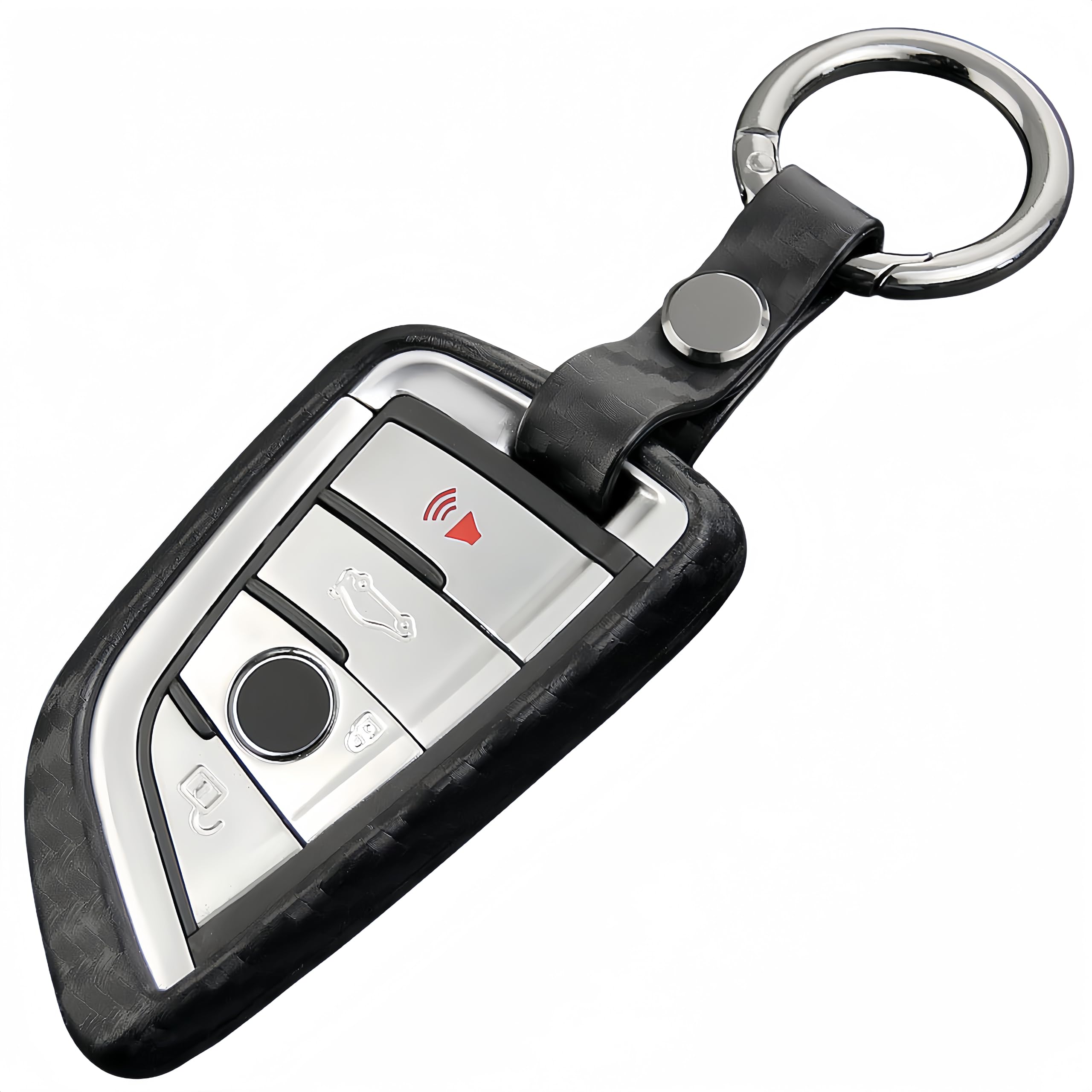 M.jvisun Black - Round Keychain Soft Silicone Rubber Carbon Fiber Texture Case Protector Car Remote Key Fob Cover For Bmw 2 Series 3 5 6 7 Series Gt5 M4 M5 X1 X2 X3 X5 X5m X6 X6m X7