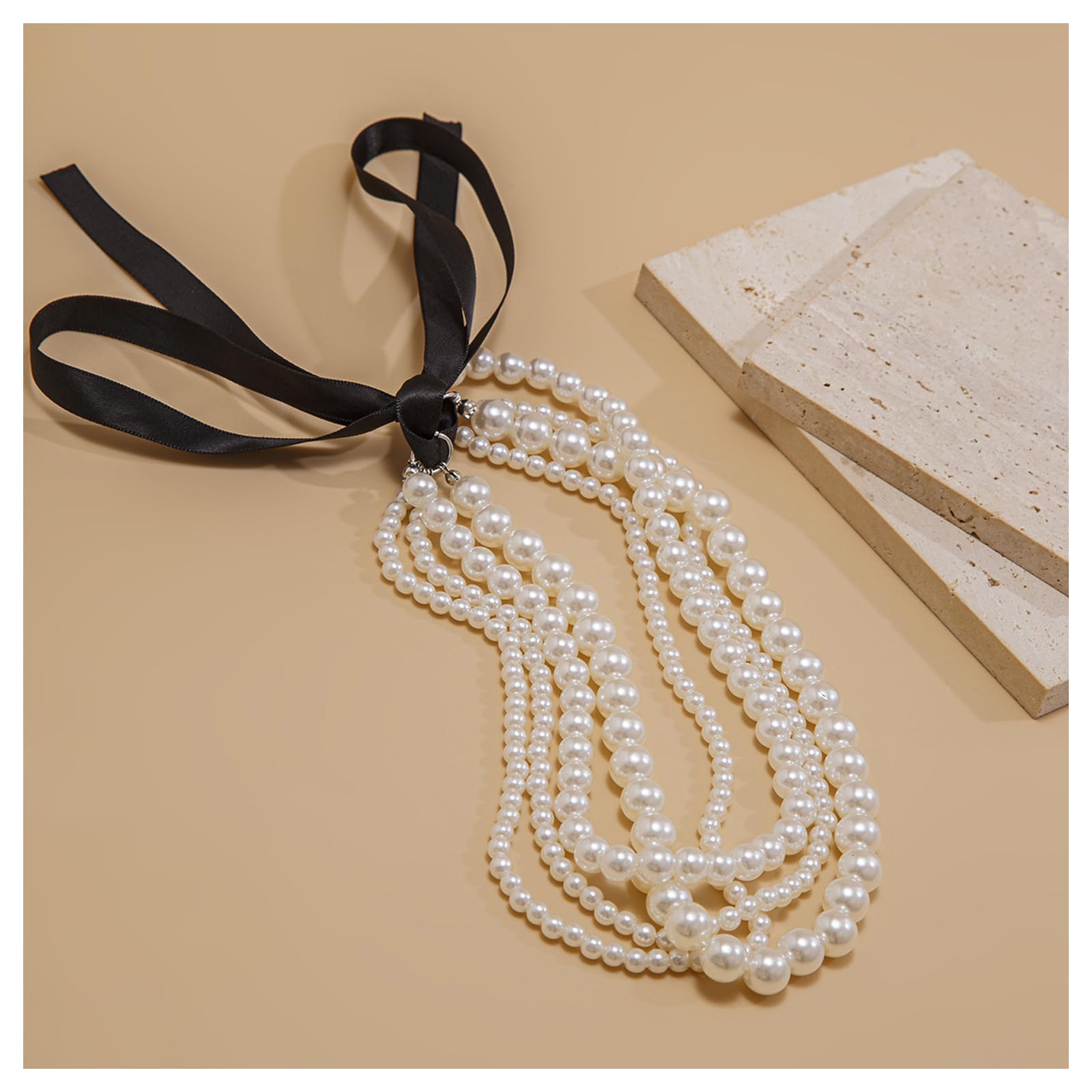 Semplice collana girocollo di perle, collana estiva con perline da spiaggia per il corpo gioielli bikini perla velluto corda ciondolo farfalla collana catena clavicola per donne (argento)