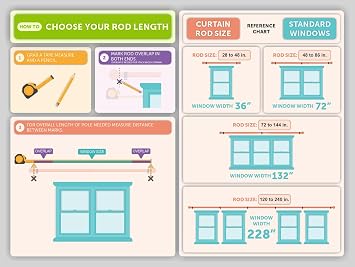 Ivilon Curtain Rods for Windows - Stepped End Cap, 1 inch Diameter, Extendable Drapery Rod for Windows, 48 to 86 Inches. Color Black