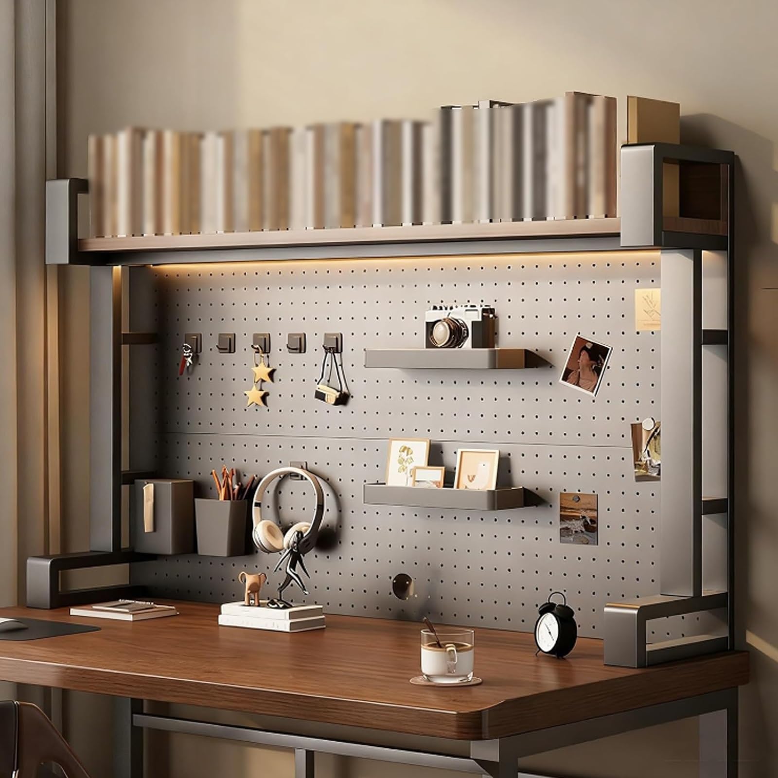 Organizer da scrivania con pannello forato e accessori di archiviazione, libreria da scrivania in metallo a 2/3 ripiani, ripiani multiuso per tavolo da studio e ufficio
