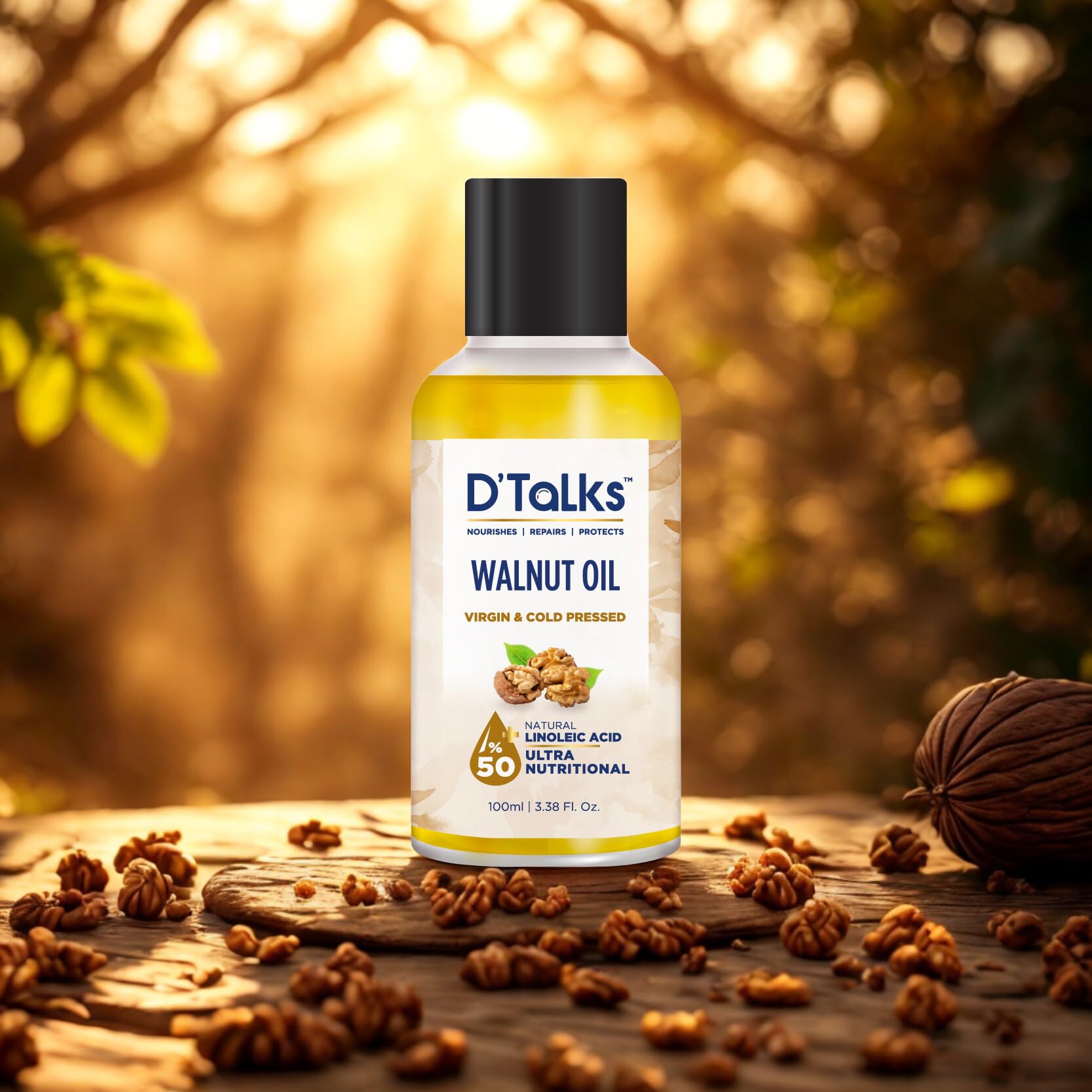 D'Talks Walnut Oil | TRULY Cold Pressed | Less Greasy ; Absorbs Easy | Food, Skin & Hair application | 100% Pure & Natural | Own manufactured | 100ml - Image 2 thumbnail