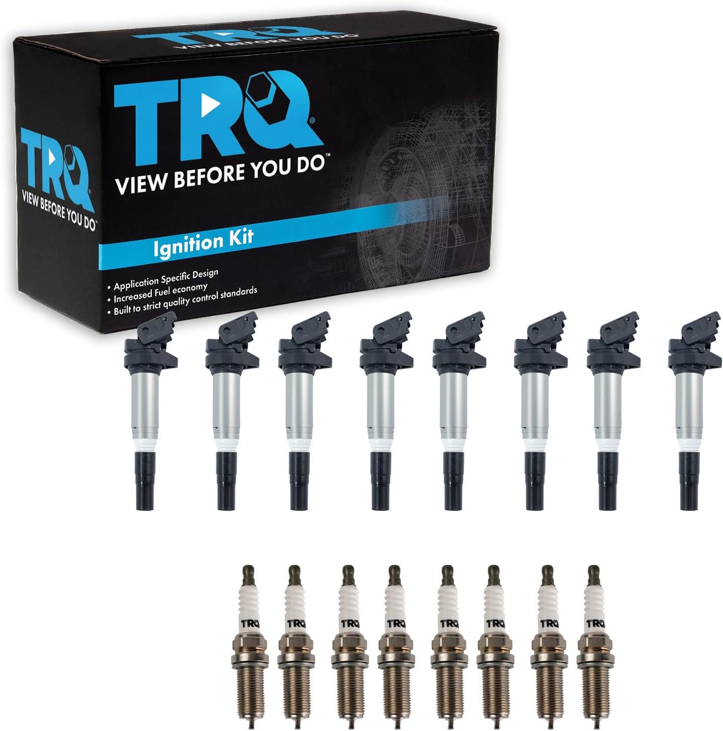 TRQ Ignition Coil and Spark Plug Kit 16 Piece Compatible with 2002-2005 BMW 745i 745Li 2003 BMW X5 Z8 2004-2005 545i 645Ci 2004-2006 X5 2005 745i 745Li