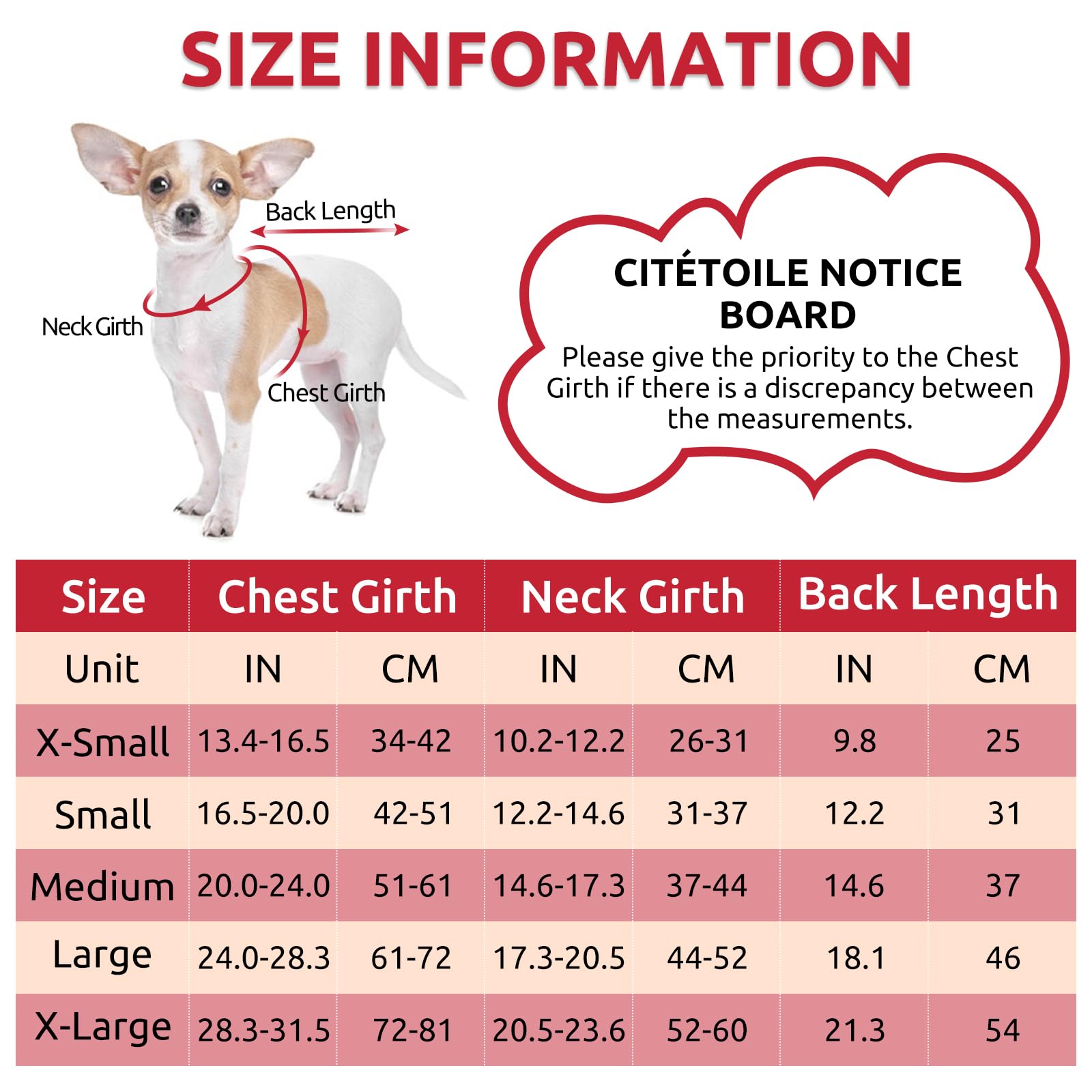 CITÉTOILE Cappotto per Cani, Gilet Invernale Chihuahua con foro Coulisse, Giacca Calda di lana Spessa Adatta a Cani Invernali Piccoli/Medi/Grandi, Rosso, XS