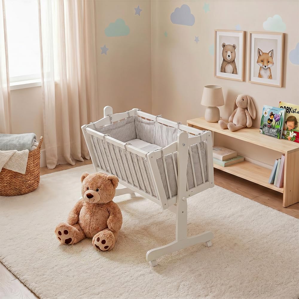 VitaliSpa Lit bébé, Blanc, 40x90 | avec des roues, avec fonction de bascule et roulettes verrouillables
