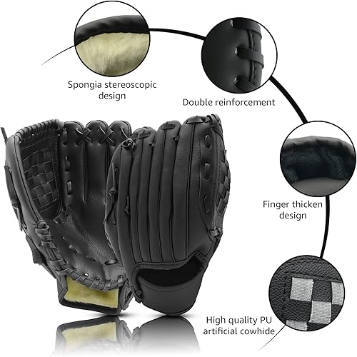 Miniatura 6 de Juego de guantes de béisbol y pelota para niños, jóvenes y adultos, guantes de sóftbol de 10.5 a 12.5 pulgadas, guante de béisbol para mano