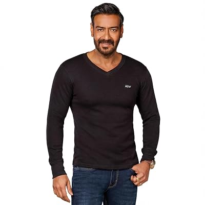 Amul Comfy Men's Kashmira V Neck Full Sleeve Top|Super Combed Cotton Rich Regular Fit Body Warmer Thermal Top | Soft, Br