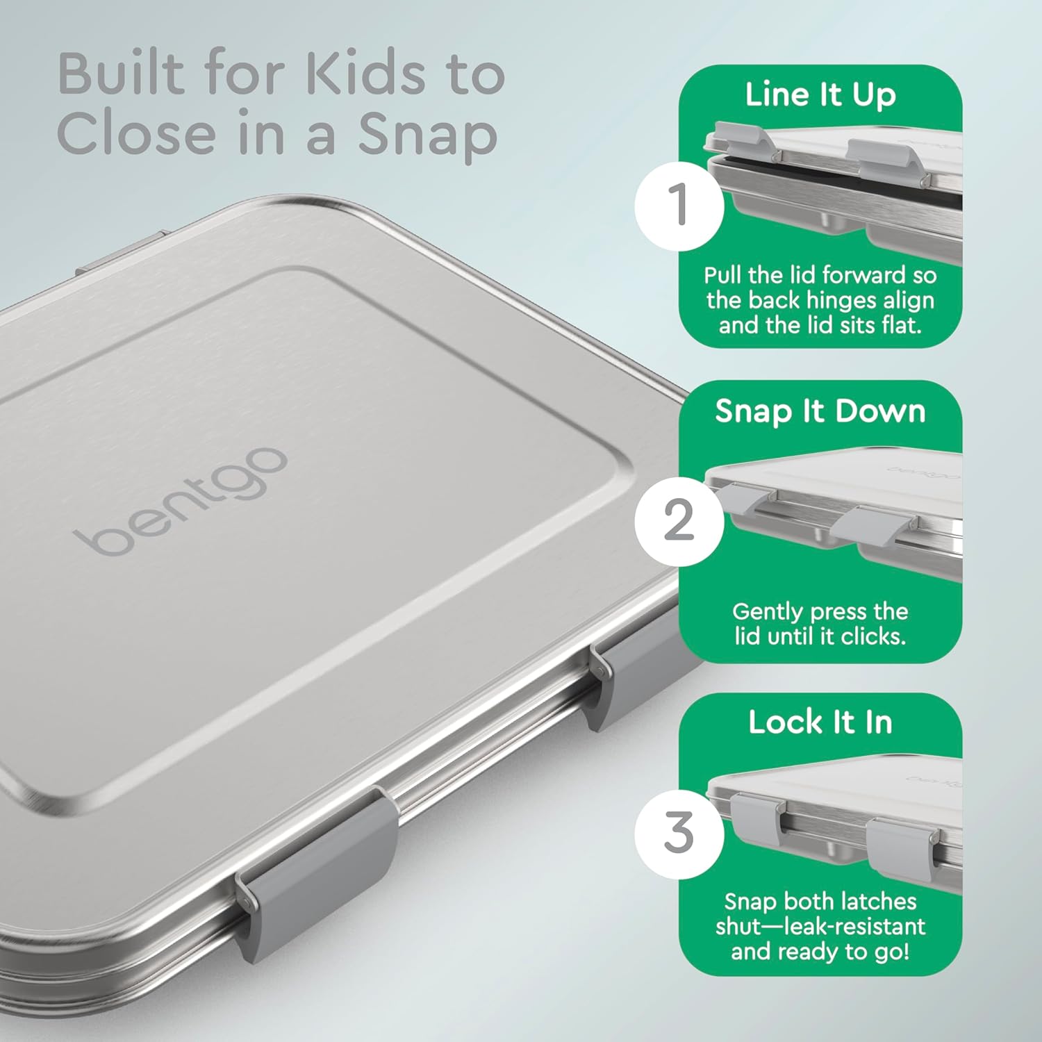 Bentgo Kids Stainless Steel Leak-Resistant Lunch Box - 3-Compartments with Bonus Silicone Container, Durable, Eco-Friendly, Dishwasher Safe, BPA-Free, Ideal for School, Ages 3+ (Silver) - Image 4