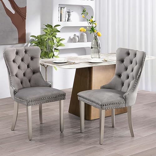 Miniatura 44 de SoarFlash Juego de 6 sillas de comedor de terciopelo, silla lateral de respaldo alto, silla lateral moderna tapizada de alta gama con capitoné y
