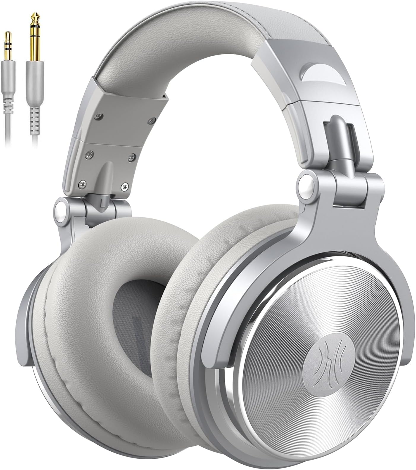 Wired Over Ear Headphones Studio Monitor & Mixing DJ Stereo Headsets with 50mm Neodymium Drivers and 1/4 to 3.5mm Jack for AMP Computer Recording Podcast Keyboard Guitar Laptop - Silver