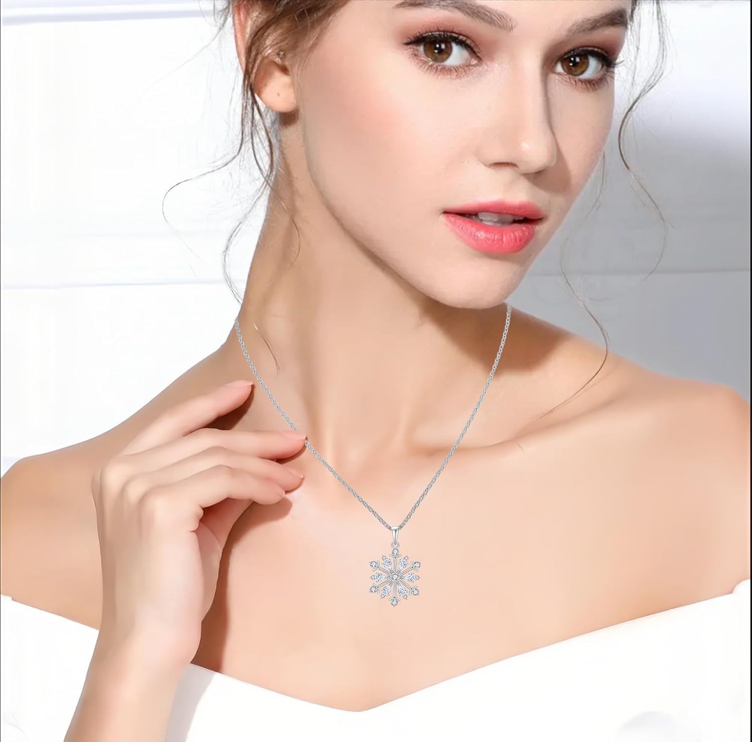 Snowflake Necklace for Women Christmas Necklace 925 Sterling Silver Snowflake Pendant Necklace Winter Jewelry Frozen Snowflake Necklace Christmas Jewelry Gifts - Image 3