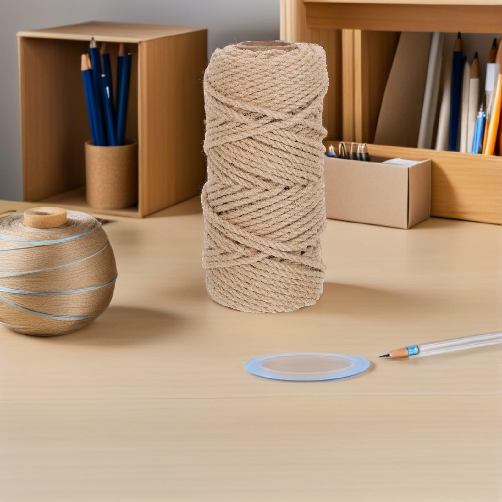 Geflochtenes Hanfseil 2 Rollen Khaki, Heavy Duty, Verhedderungsfrei | Naturfaser für Verpackungen, Professionelle Bastelprojekte, Minimalistischer Rustikaler Stil, Selbstgemacht Enthusiasten