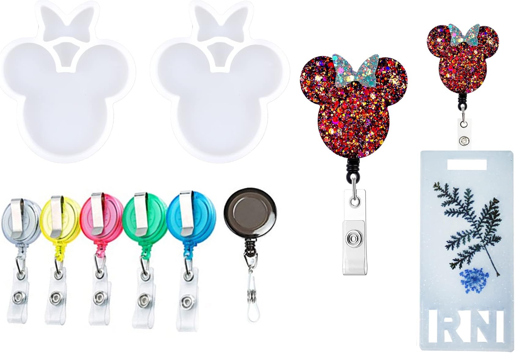 Juome Resin Molds Badge Reels, 2 Pcs Mouse Head Bow