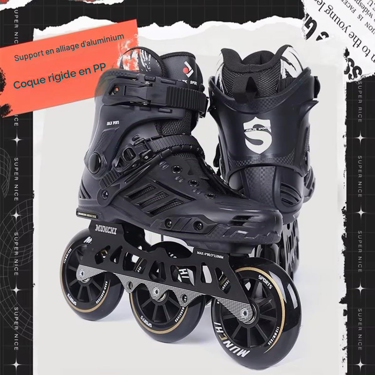 Patins à roulettes 3 Roues, Patins à Roues Alignées Professionnels De 110 Mm pour Hommes Et Femmes, avec Roulements ABEC-9, Patins De Cross-Country Haute Performance pour Adultes(Size:42)