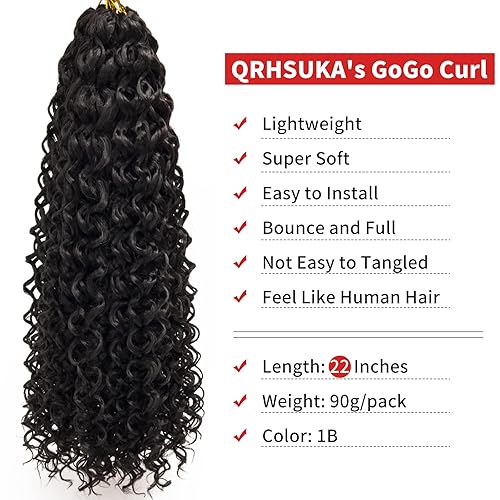 Miniatura 8 de GoGo - Extensiones de cabello rizado con ganchillo para mujer, ondulado con ganchillo, cabello humano ondulado con ondas profundas, rizos para