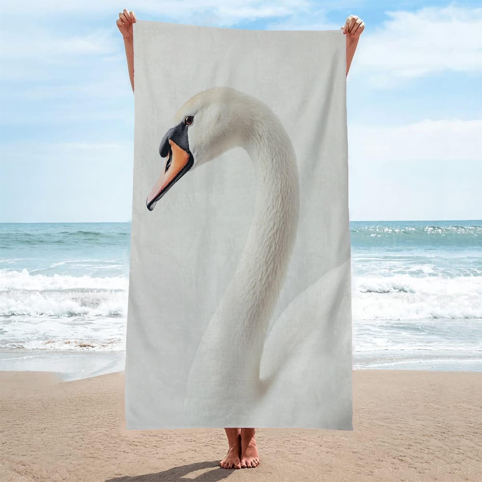 Ręcznik plażowy dla dorosłych łabędź zakrzywiony dekolt duży ręcznik plażowy z mikrofibry do podróży, pływania, biwakowania, miękki, szybkoschnący, wolny od piasku, chłonny, ręcznik na