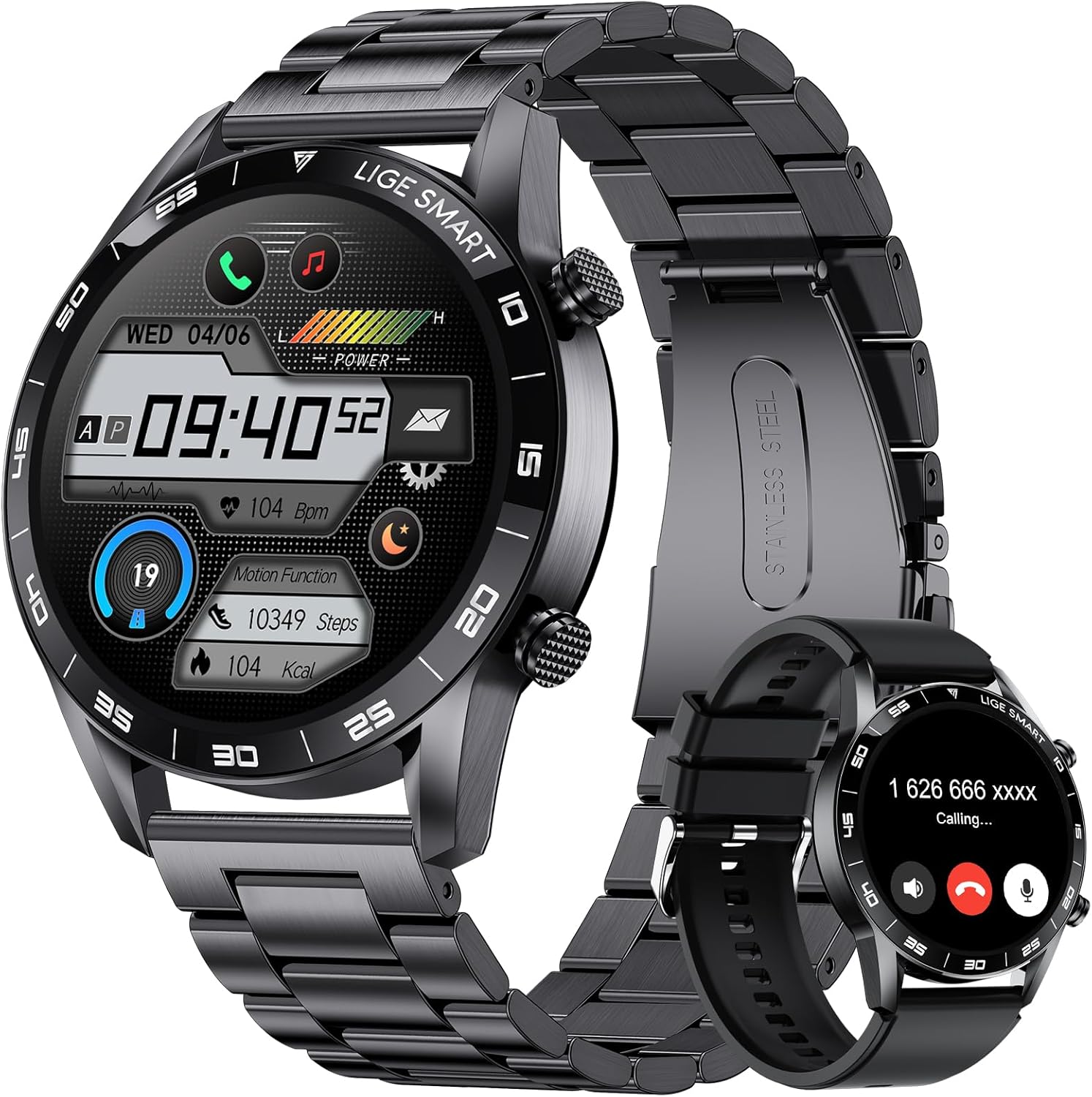 LIGE Smart Watch with metal and silicone bands