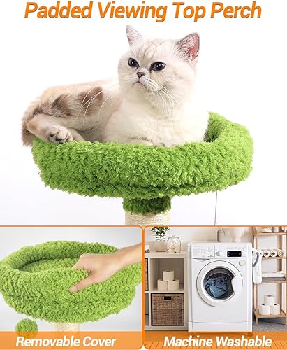 Miniatura 2 de Árbol para gatos de interior, torre para gatos de 49.2 pulgadas de alto con condominio, perca, postes rascadores y juguetes, muebles verdes para