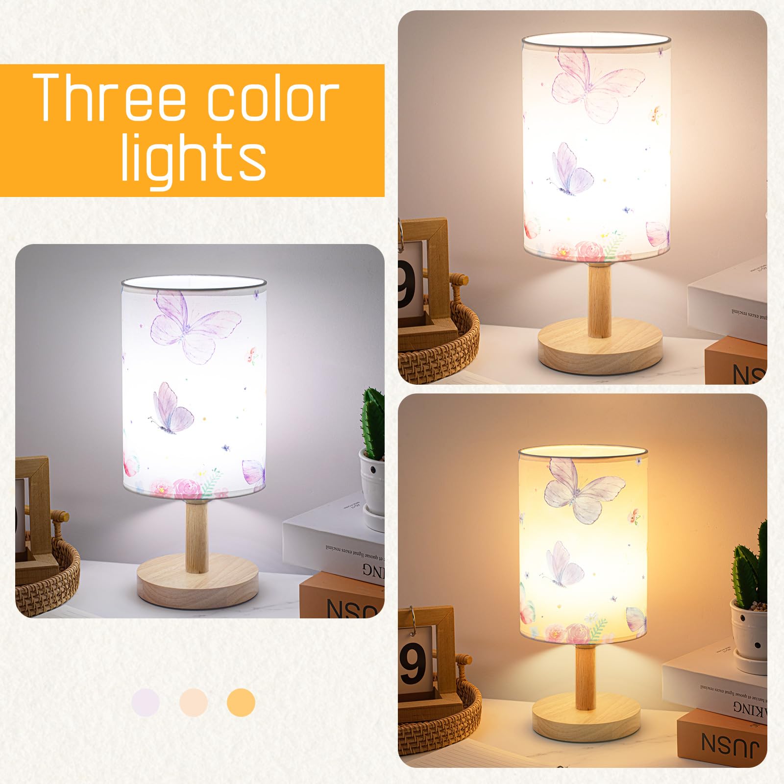 Tujoe Butterfly Lamp Purple Desk for Kids Lamp Fabric