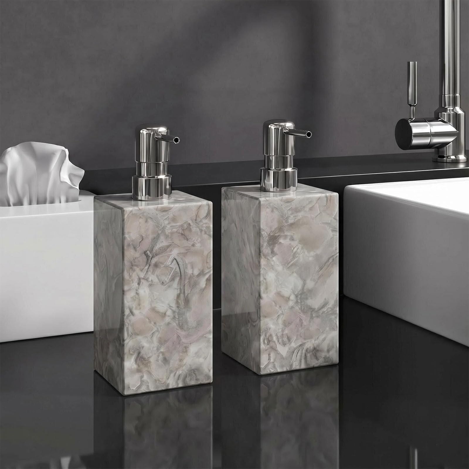 Dispensador de jabón de mármol, dispensador de jabón de manos con bomba de acero inoxidable para encimera de baño, cocina, dispensador de loción y jabón líquido, botella de jabón de 5.5 onzas