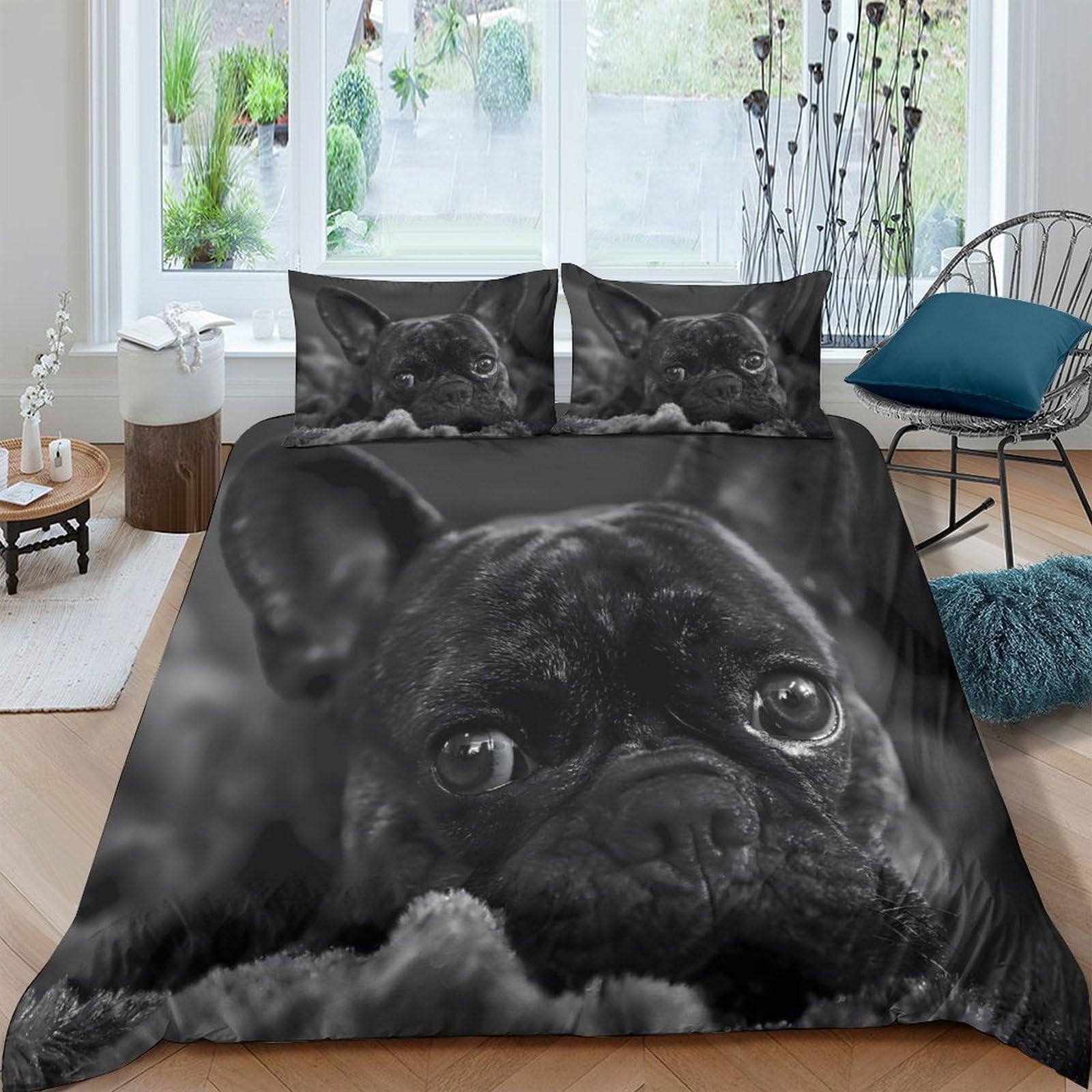 Ctjqhvkz Style-10 3D Printed Black French Bulldog Fitted Sheet Microfiber Soft Bed Cover For Bedroom Dorm Mattress Decor Easy Care Single（135X200cm）