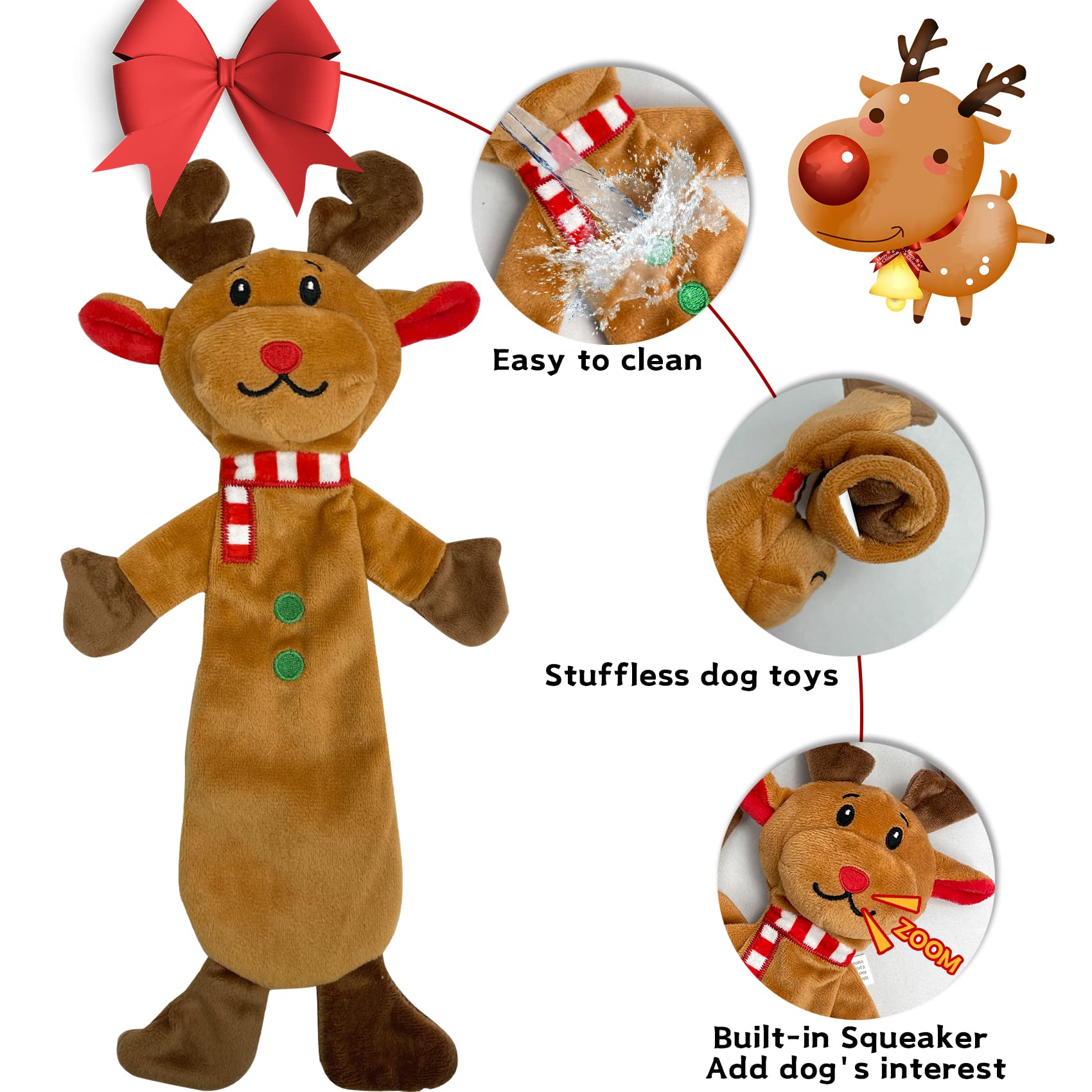 Lot De 4 Jouets à Mâcher En Corde De Noël Pour Chien (Arbre, Flocon, Bonhomme De Neige, Couronne) - Avec Couinement - 3