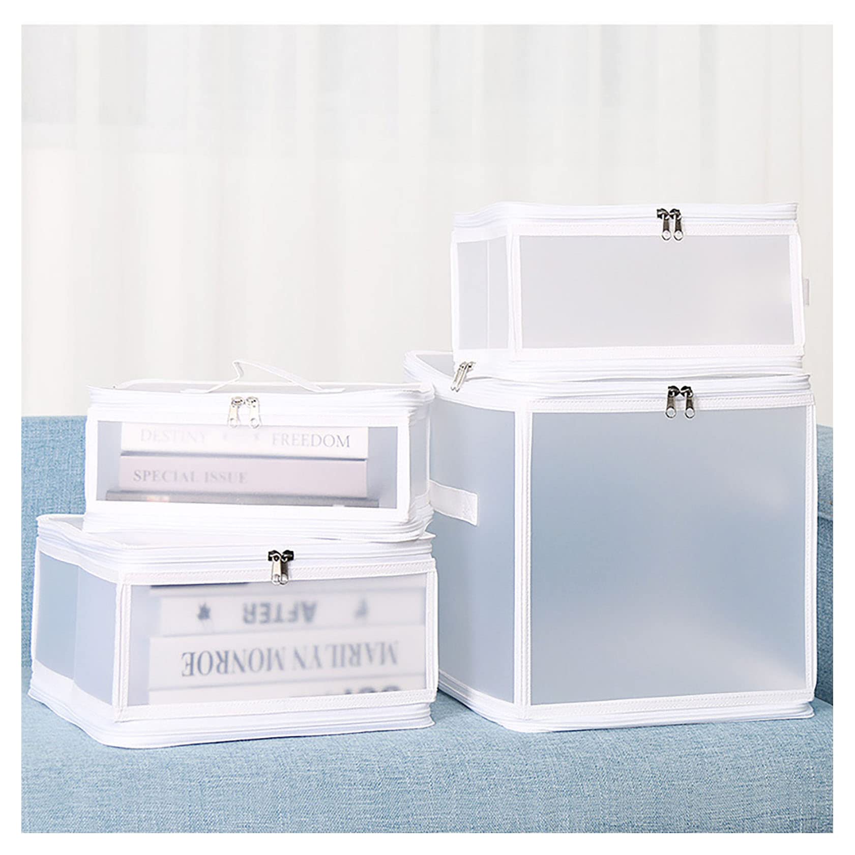 Bolsa De Almacenamiento De Ropa, Armario, Cajas De Almacenamiento Plegables, Paquete De 2 Organizadores Debajo De La Cama Con Asas Con Cremallera Para Edredones, Mantas, (Size:30×15×15cm,Color:Blanco)