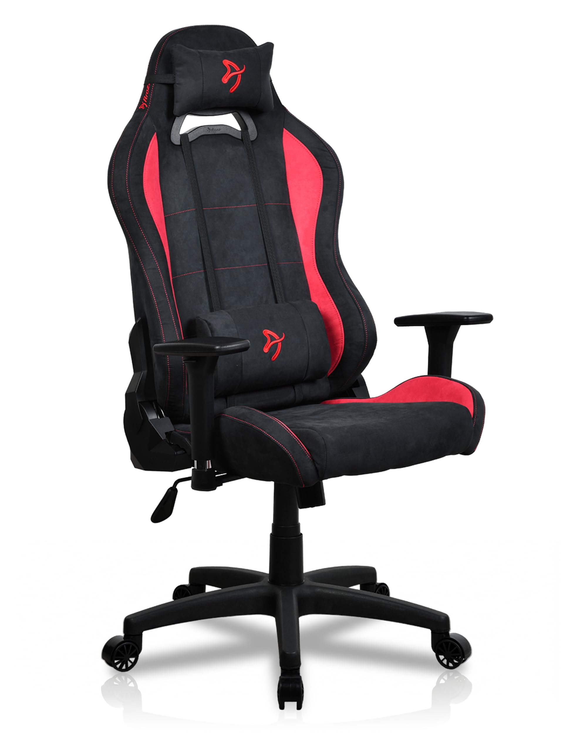Arozzi Torretta Super Soft Upholstery Fabric Gaming Chair, Breathable Fluid-Repellent Ergonomic Office Chair with Adjustable Height, 3D Armrest &amp; 2 Supportive Pillows (Red)