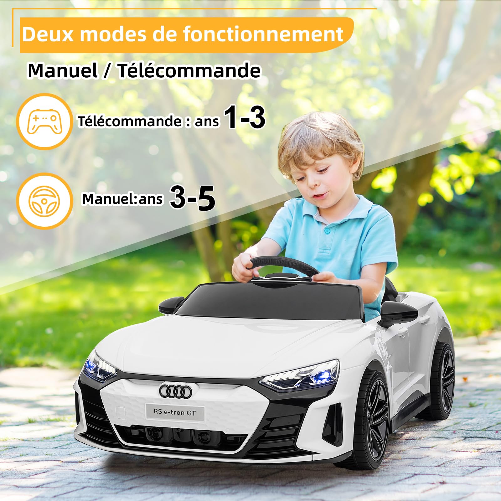 Audi Voiture Électrique Enfant 12V 2 Portes avec Télécommande 2.4G MP3 Blanc