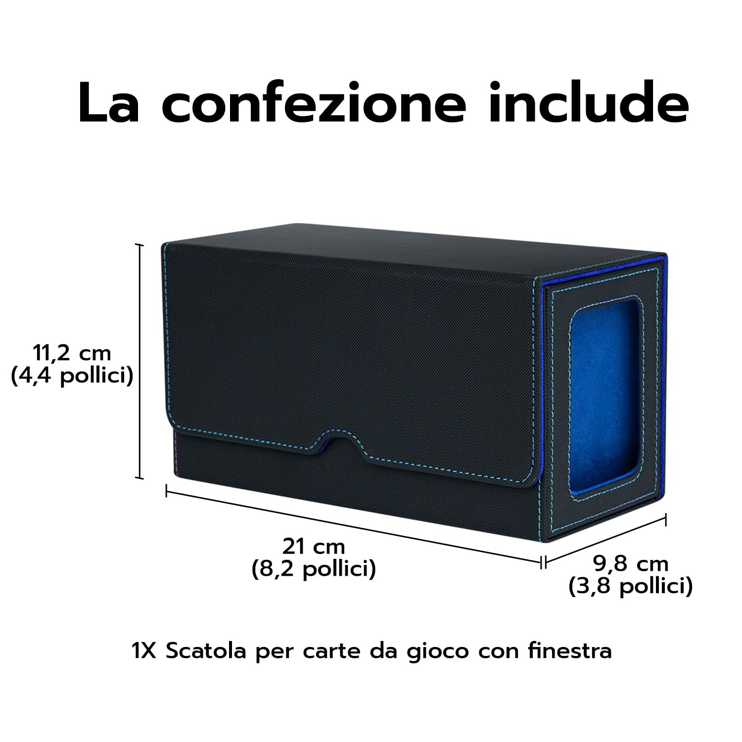 MTG Deck Box con scomparto e finestre di visualizzazione laterali, 3 in 1 Magnetic Card Box per contenere 200+ TCG Carte da Collezione, Blu e Nero