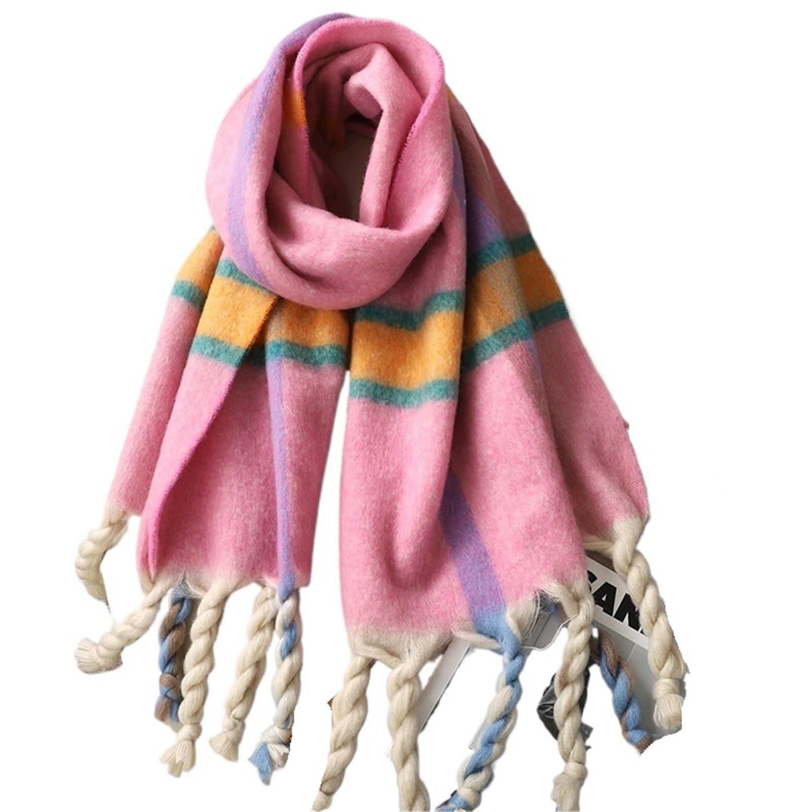 Sciarpa di Lusso in Cashmere Scozzese da Donna, Calda Pashmina Invernale con Nappe e boli di Pelo, Elegante Scialle(DS038-01)